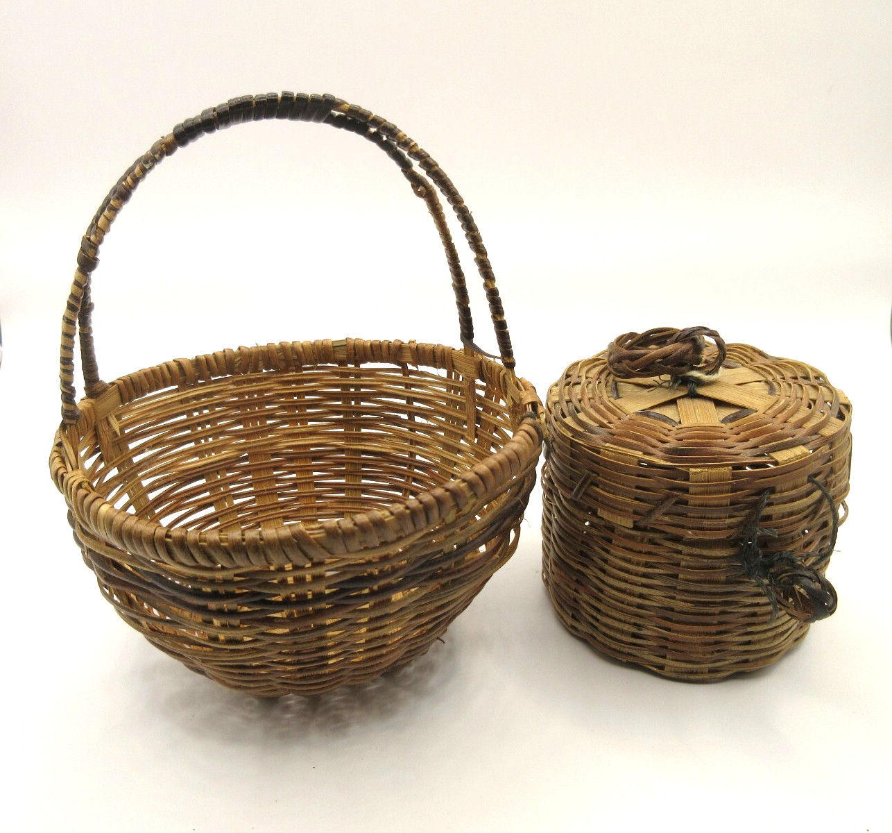 Vintage Maine Passamaquoddy Native American Indian Basket + Lidded Box Lot of 2 Vintage Maine Passamaquoddy Native American Indian Basket + Lidded Box Lot of 2