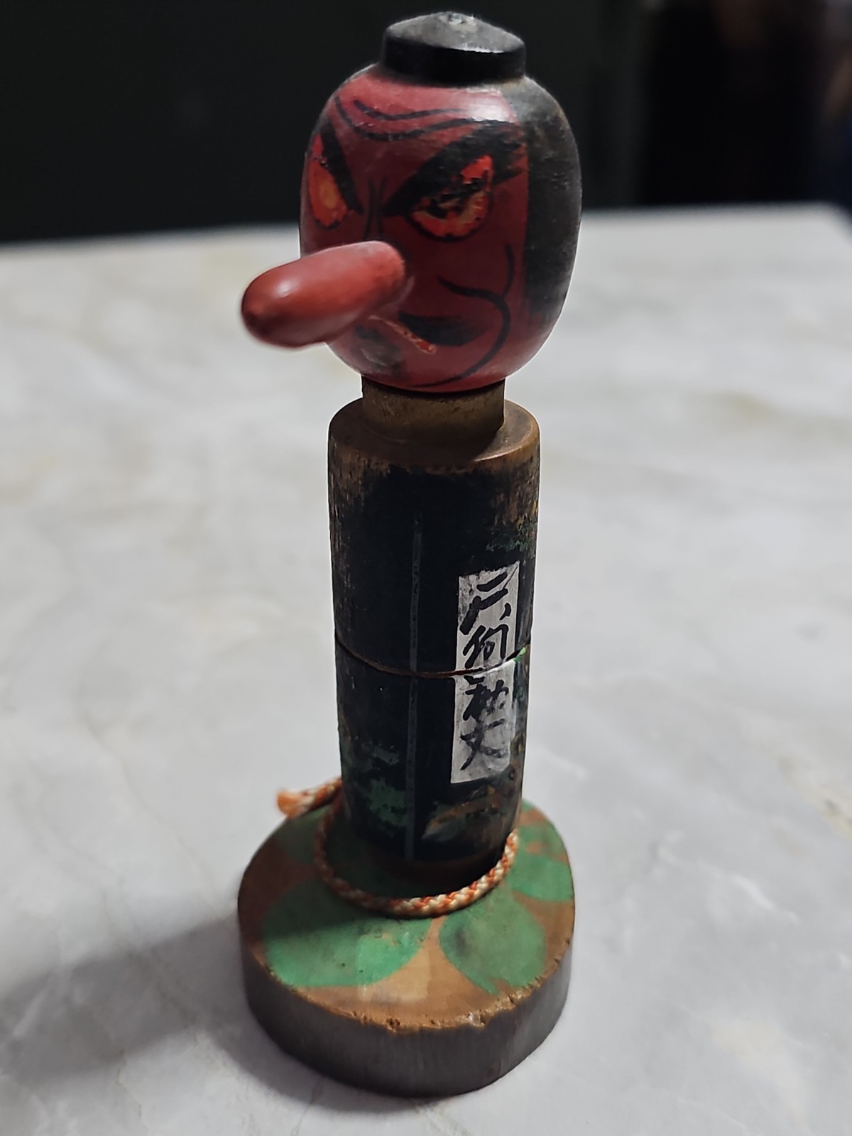 Vintage Japanese Tengu Wooden Folk Art Figure Long Nose Goblin Statue 4.25\