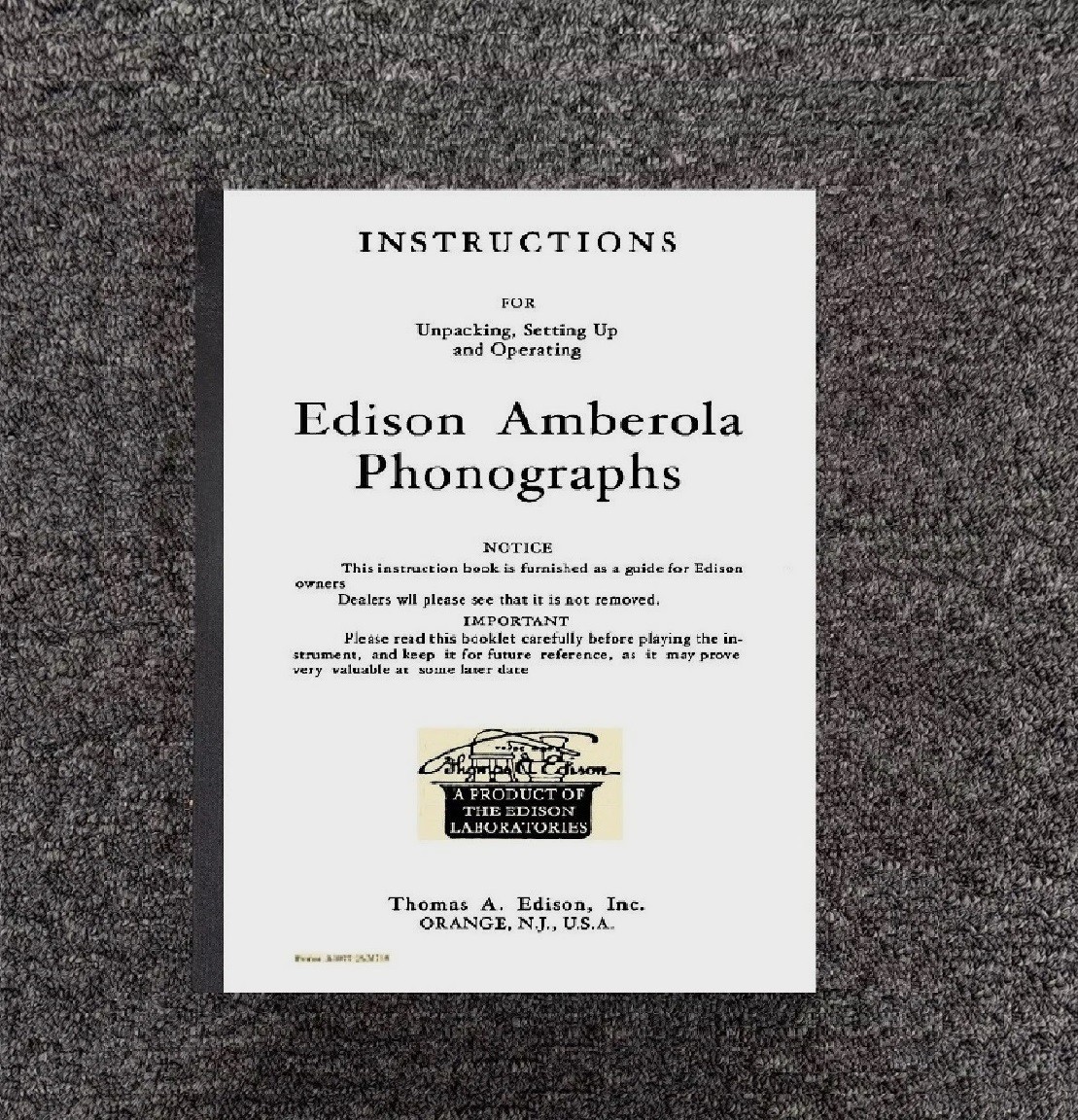 30 TABLETOP PHONOGRAPH AMBEROLA Operating Instr. & Setting Up Manual Fits EDISON