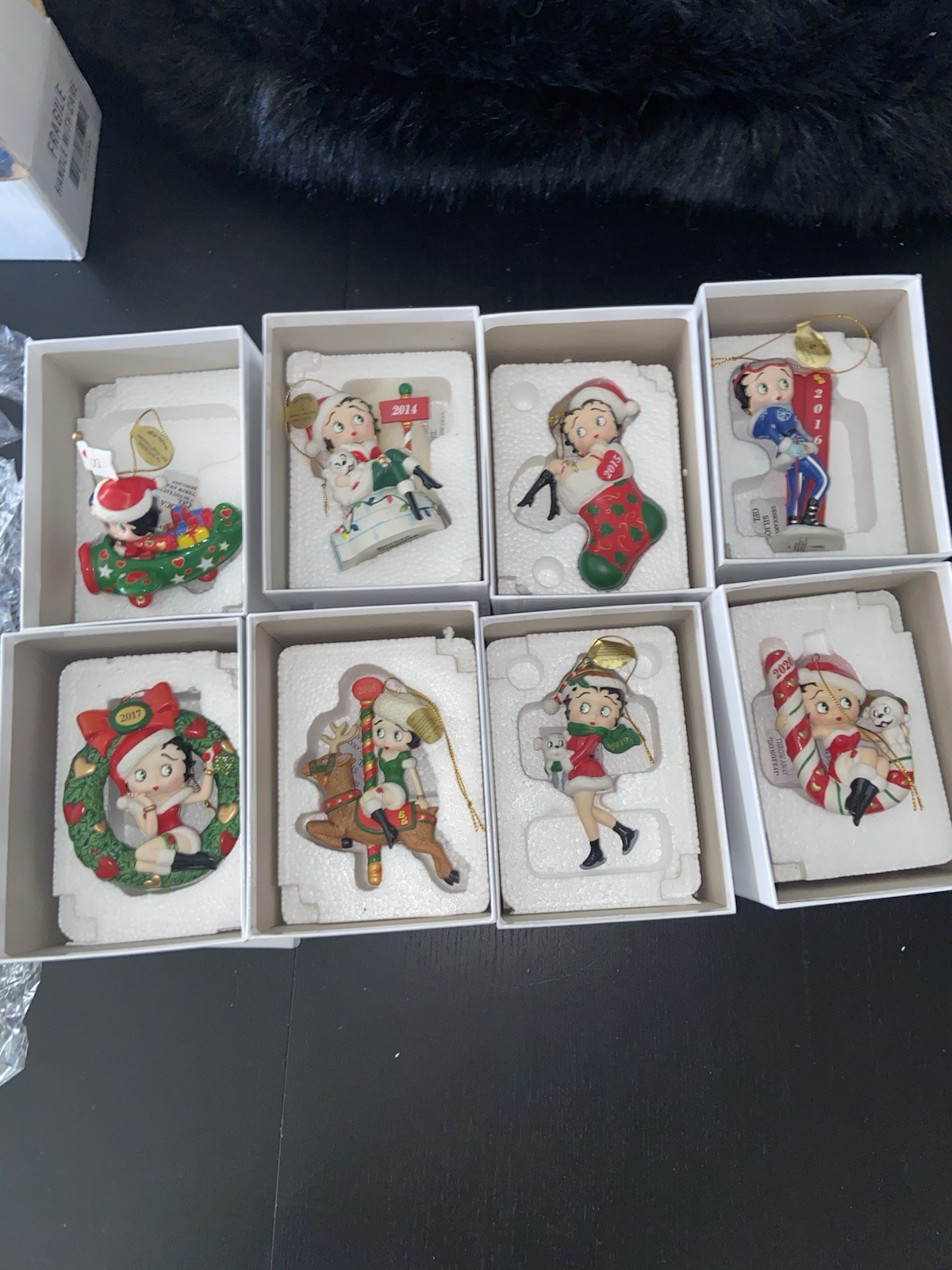 8 Danbury Mint Betty Boop Porcelain Christmas Ornaments 2013-2020 Original Boxes