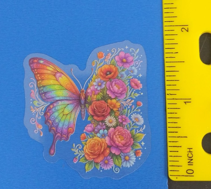 Beautiful Rainbow Monarch Butterfly In Colorful Flowers Transparent Sticker (AC)