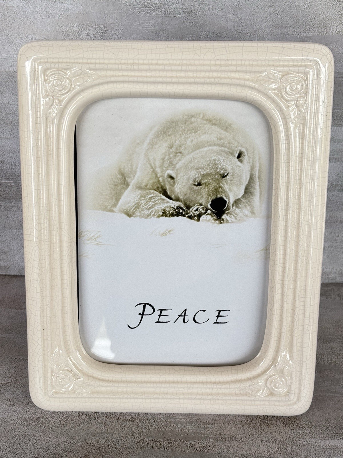 Vintage Style Cream Crackled Picture Frame w/Rose Detail- Photo Size 5x7