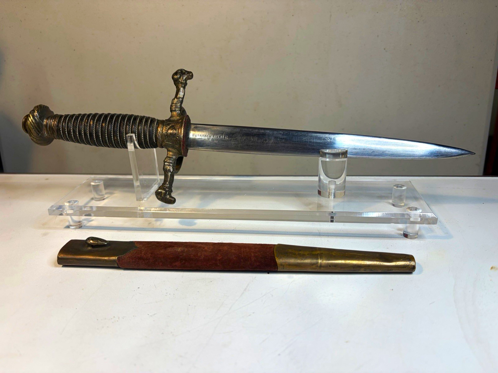 ⁠Antique German Imperial Navy Officer Dirk Dagger Bernhard Richter Cöln Scabbard