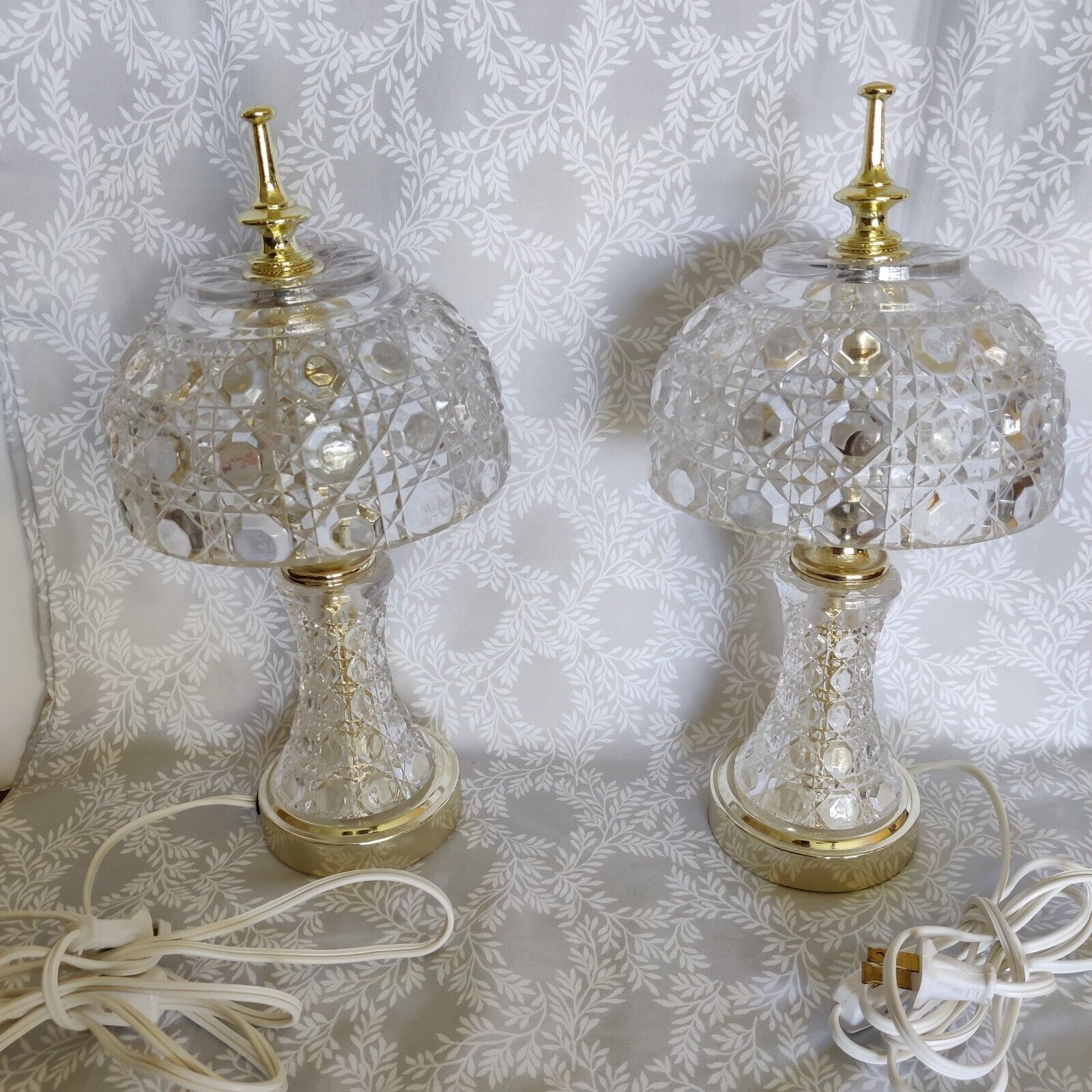 Pair Of Crystal Table Lamps Glass Boudoir Vintage