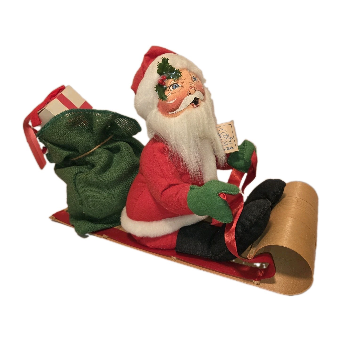 VTG Annalee Toboggan Santa Claus Doll Sleigh Gift Bag Retired Christmas 18