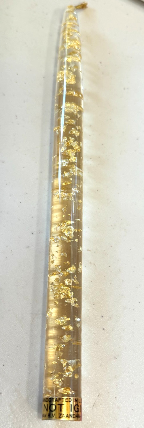 Vintage 1960s Lucite 10” Taper Candle Clear Gold Foil Flakes MCM from Holland