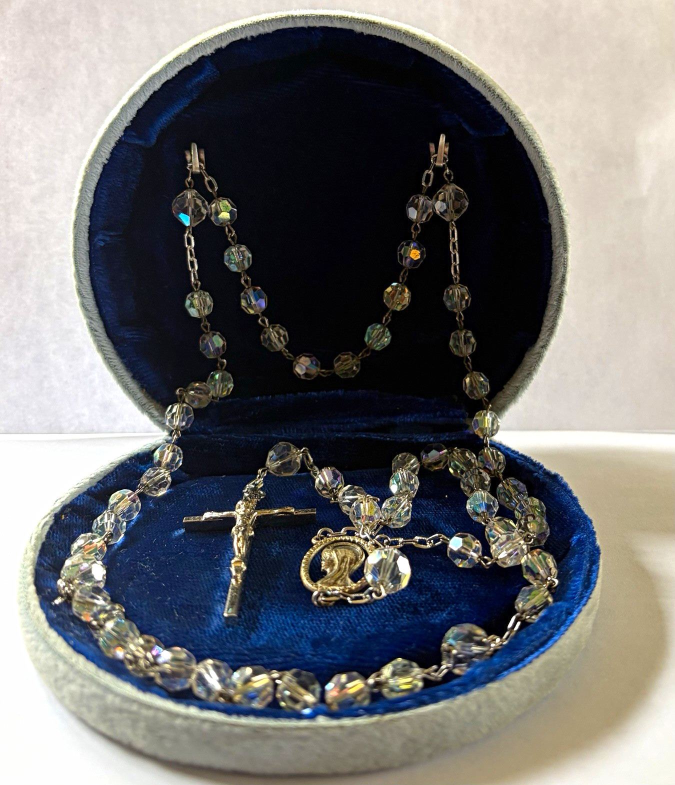Vintage Sterling Silver Catholic Rosary Clear Faceted Crystal Beads Pre Owned Vintage Sterling Silver Catholic Rosary Clear Faceted Crystal Beads Pre Owned
