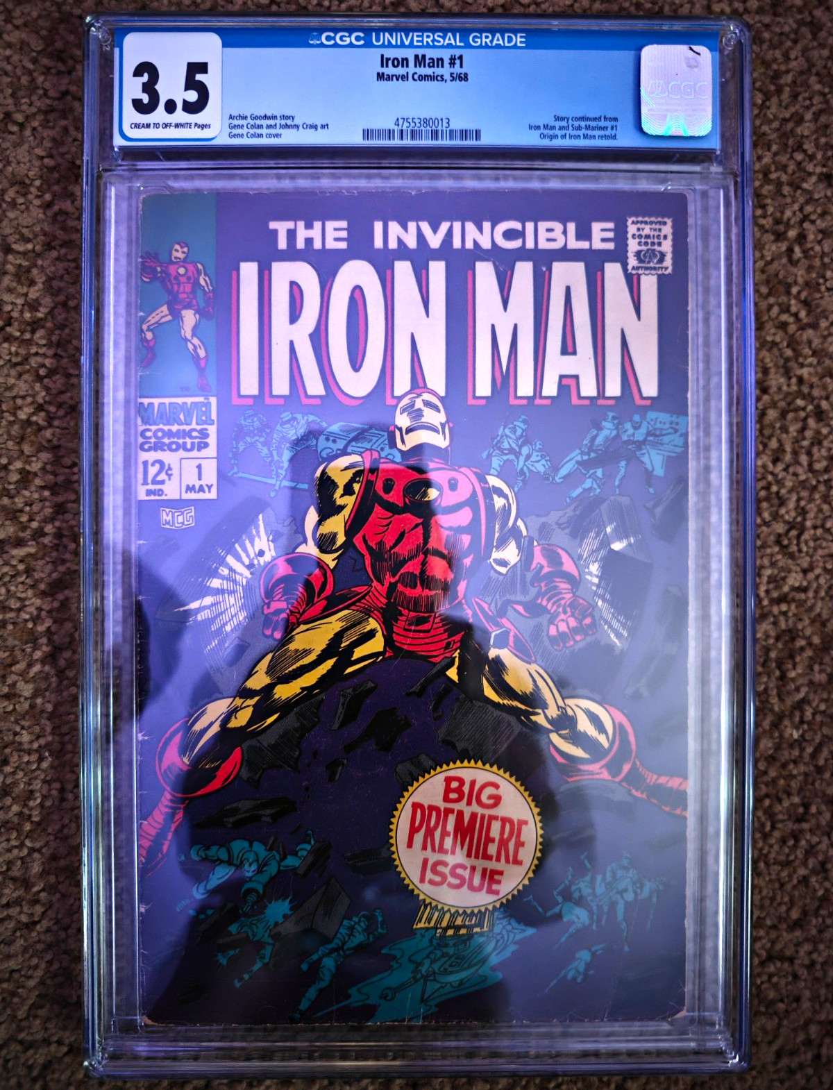 Marvel Comics Iron Man #1 CGC 3.5 Silver Age Gene Colan Archie Goodwin (1968)
