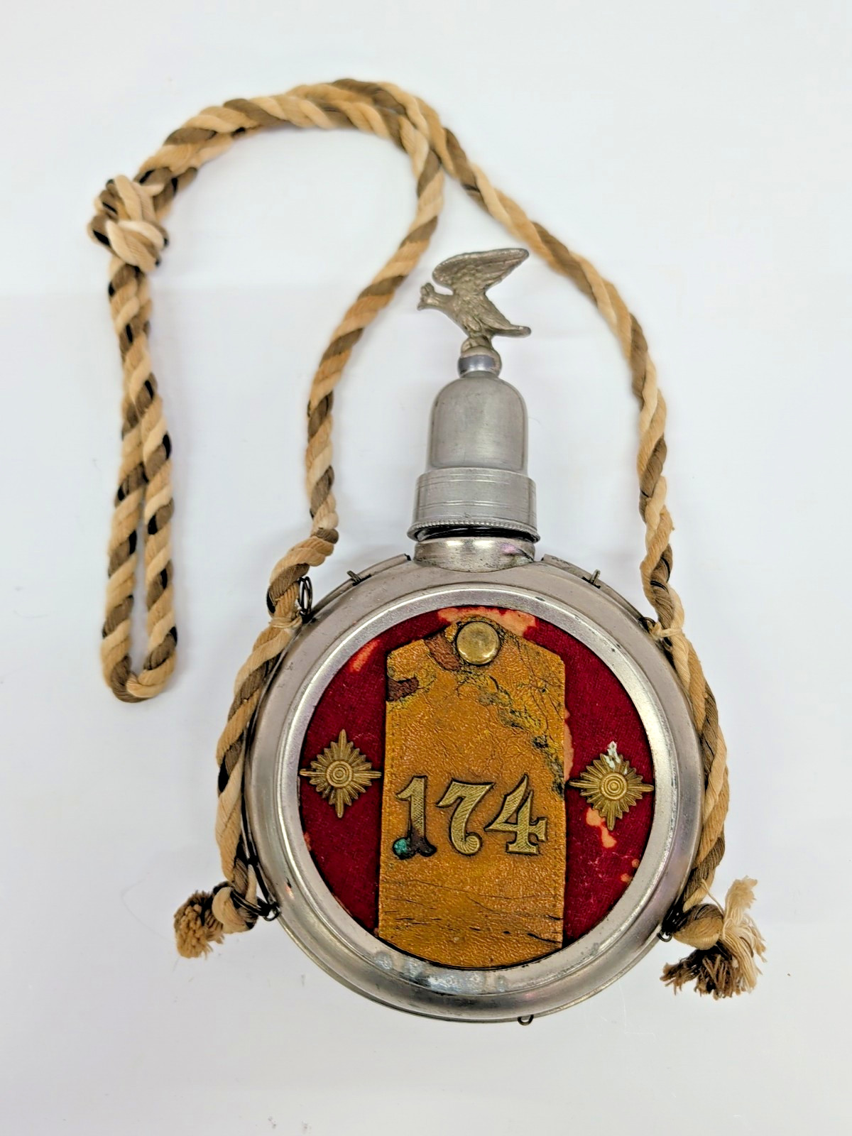 ANTIQUE GERMAN RESERVIST FLASK 1897 1899 METZ PAROLE HEIMAT REGIMENT 174 EAGLE C