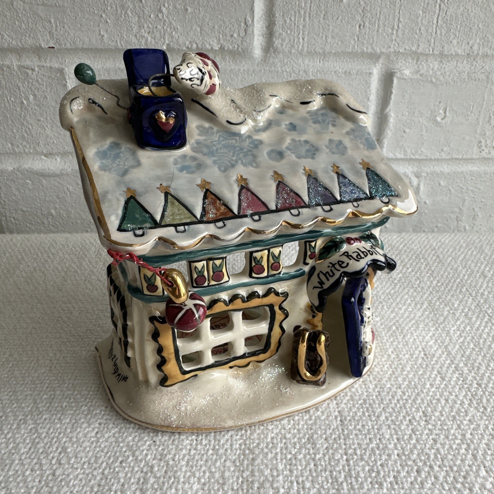 Vtg  2001 Blue Sky Clayworks Heather Goldminc White Rabbit Santa Toy Store