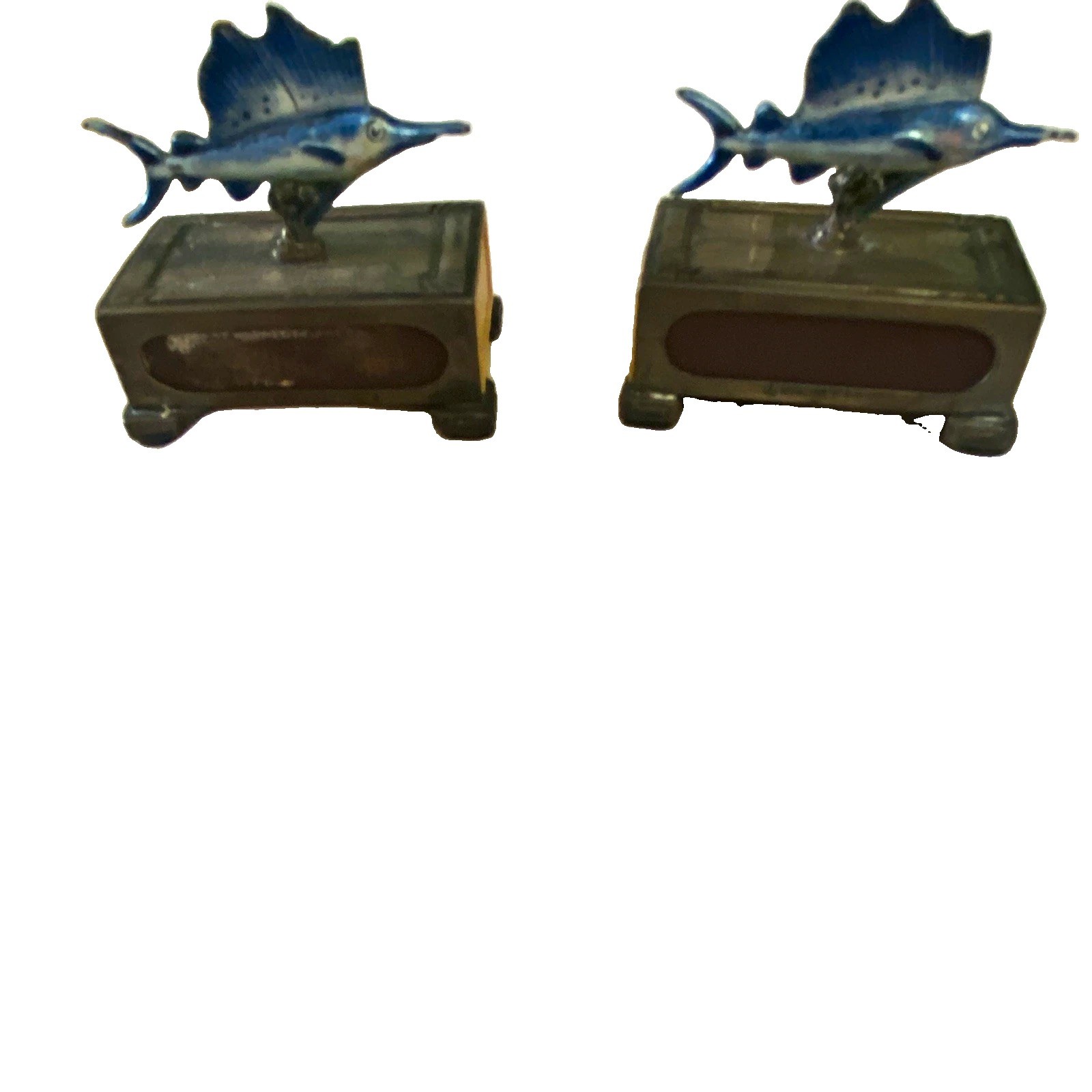 Vintage La Pierre Sterling Silver & Blue Enamel Sailfish Match Box Holders Vintage La Pierre Sterling Silver & Blue Enamel Sailfish Match Box Holders
