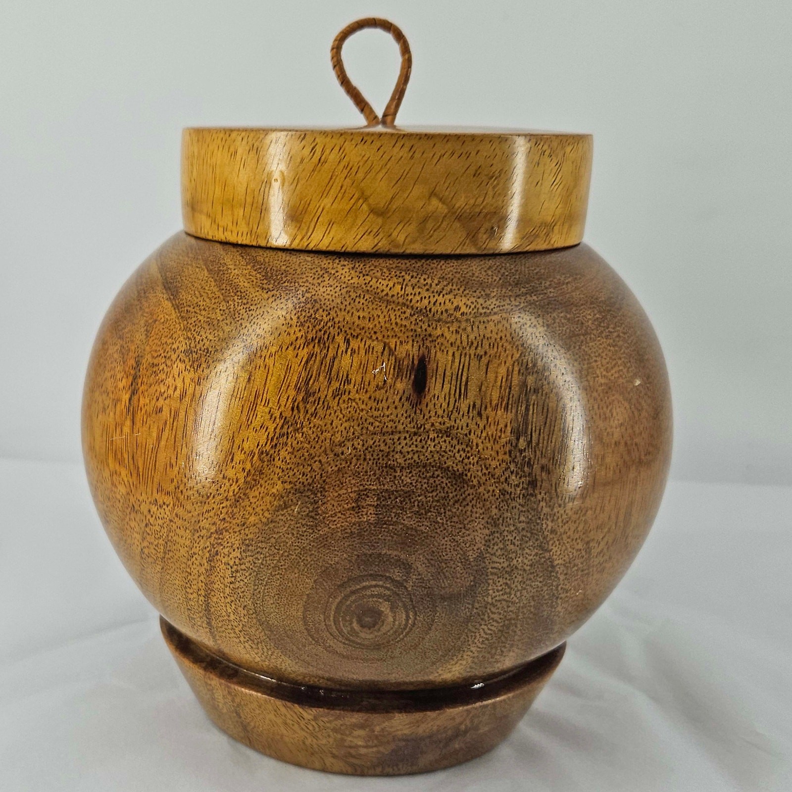 Vintage turned Wood wooden jar urn vase w lid 7 Vintage turned Wood wooden jar urn vase w lid 7