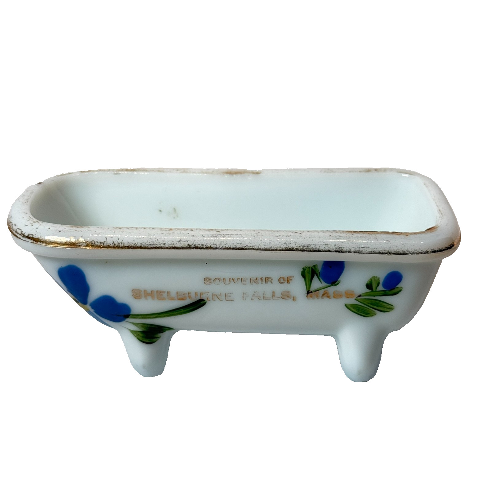 SHELBURNE FALLS MA Massachusetts Souvenir DEPRESSION WHITE TRINKET BATHTUB SHELBURNE FALLS MA Massachusetts Souvenir DEPRESSION WHITE TRINKET BATHTUB