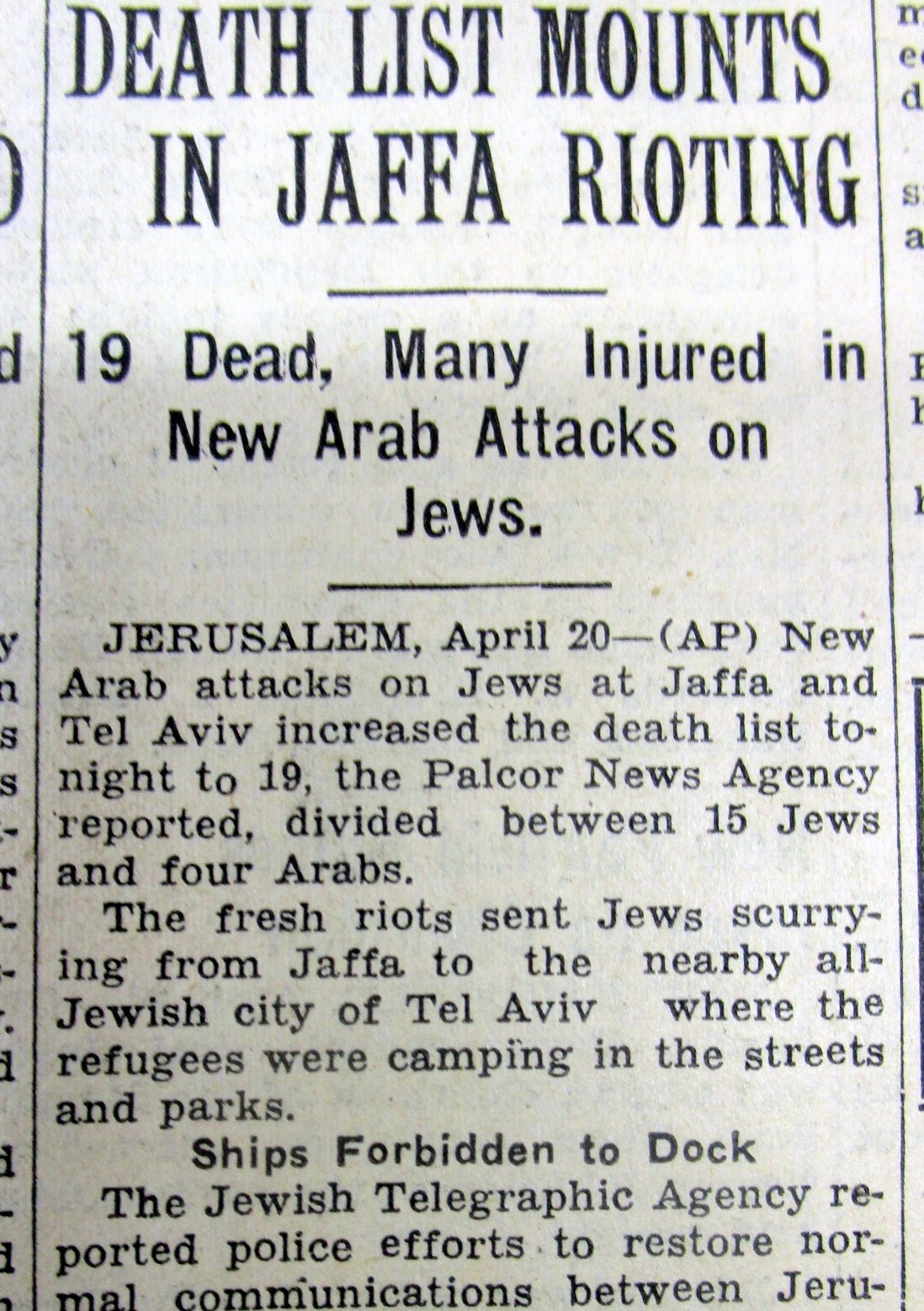 2 1936 newspapers THE ARAB REVOLT n PALESTINE BEGINS against JEWISH IMMIGRATION 