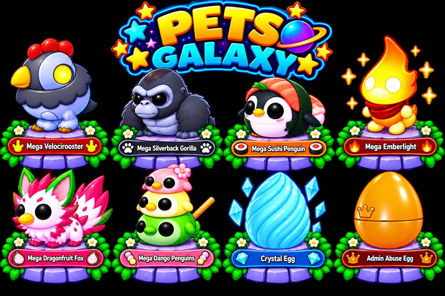 Velocirooster - Silverback Gorilla - Sushi Penguin - Crystal Egg - Adopt From Me