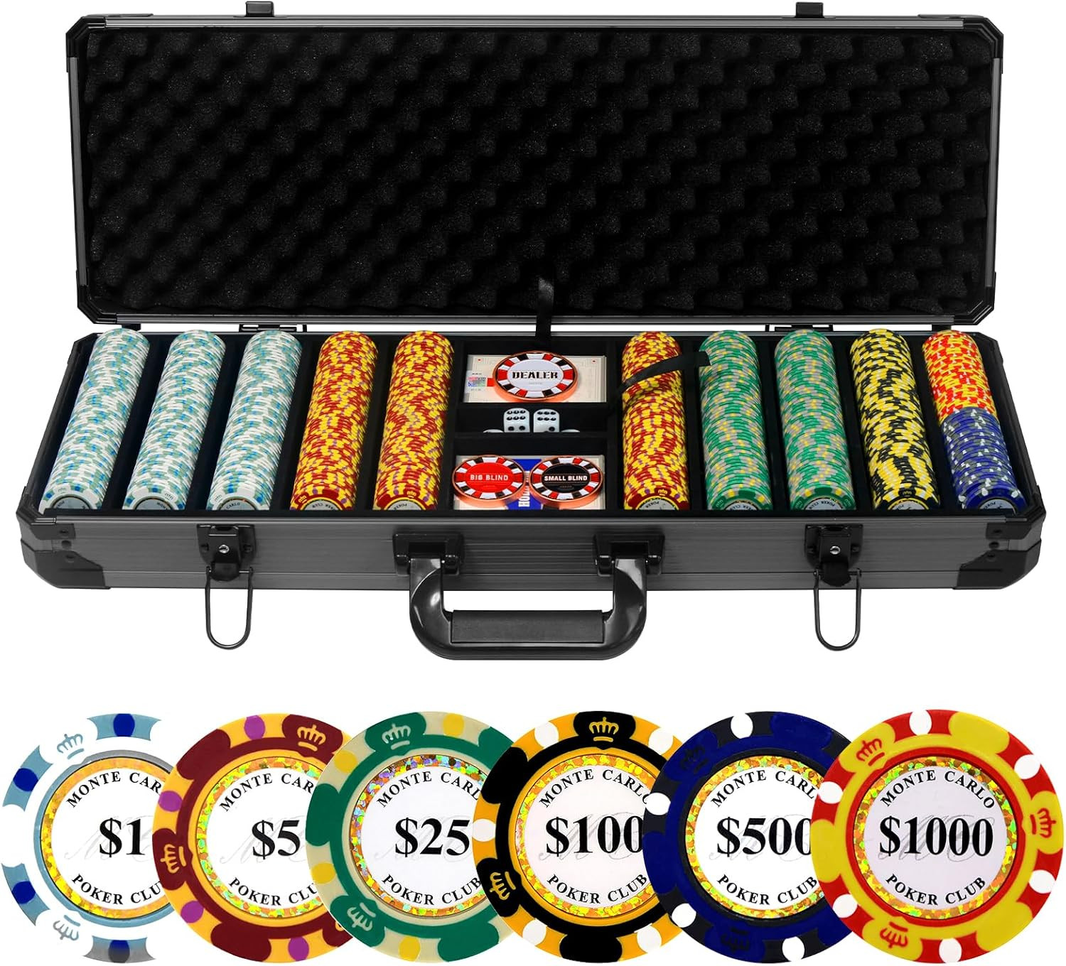 500 Premium 14G Clay Poker Chips Set with Case, Cards & Dealer Button 500 Premium 14G Clay Poker Chips Set with Case, Cards & Dealer Button