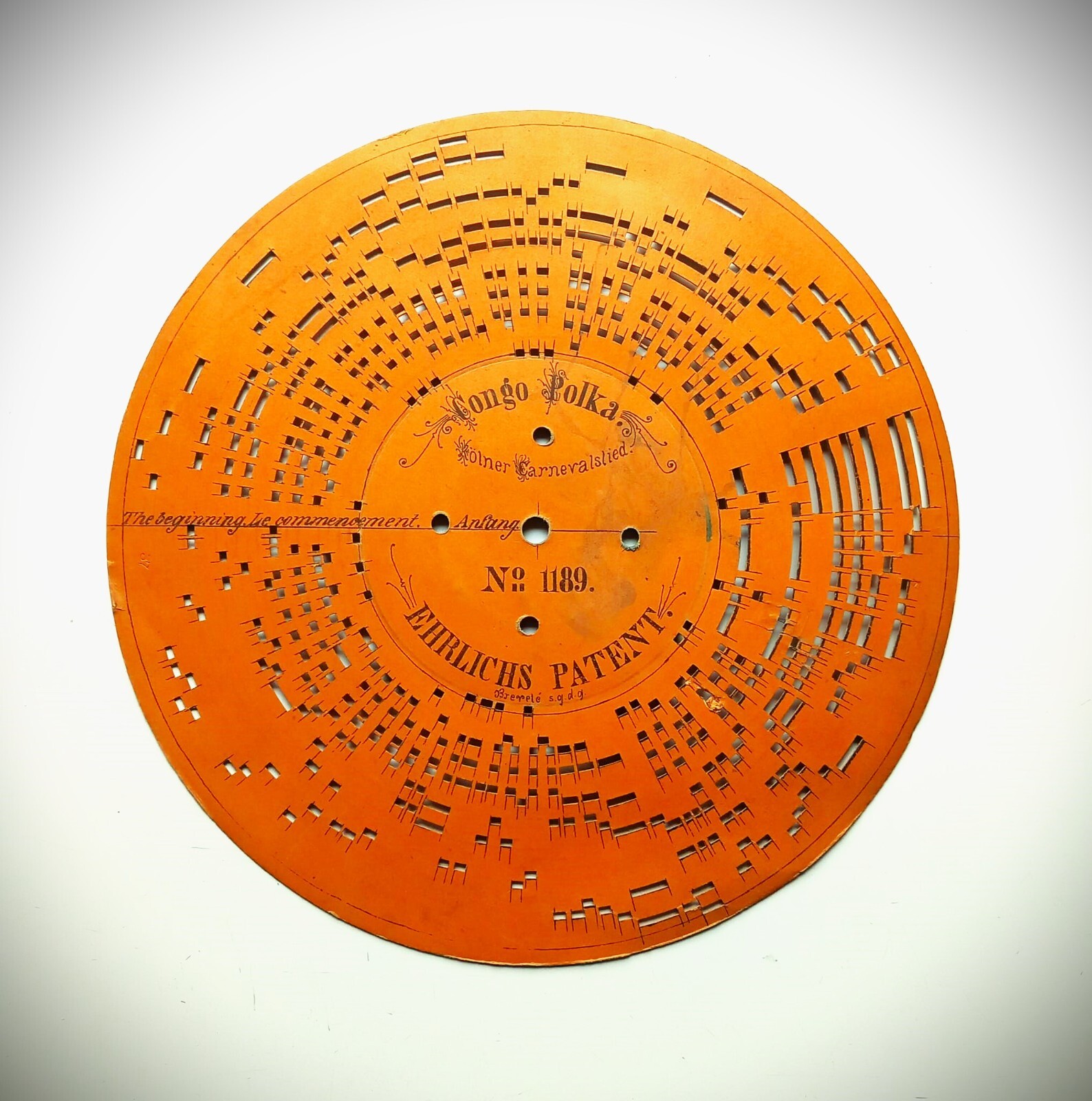 antique musical disc, cca. 1890 _ Paul Ehrlich _ Ariston _Congo Polka _nr. 1189 antique musical disc, cca. 1890 _ Paul Ehrlich _ Ariston _Congo Polka _nr. 1189