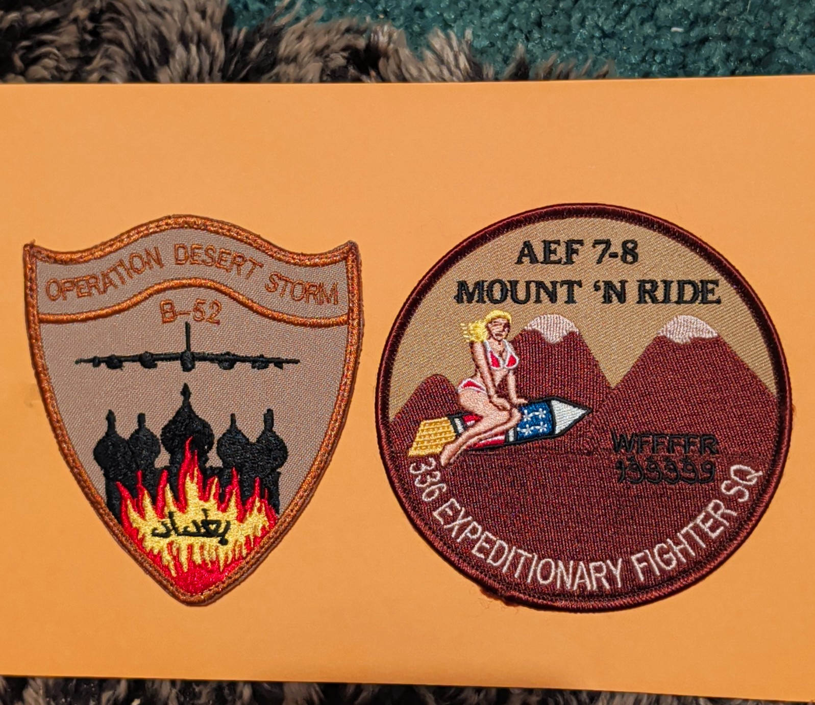 USAF Desert Storm B-52 Baghdad 336th Fighter Sq Patch Lot 2pc Vintage Militaria 