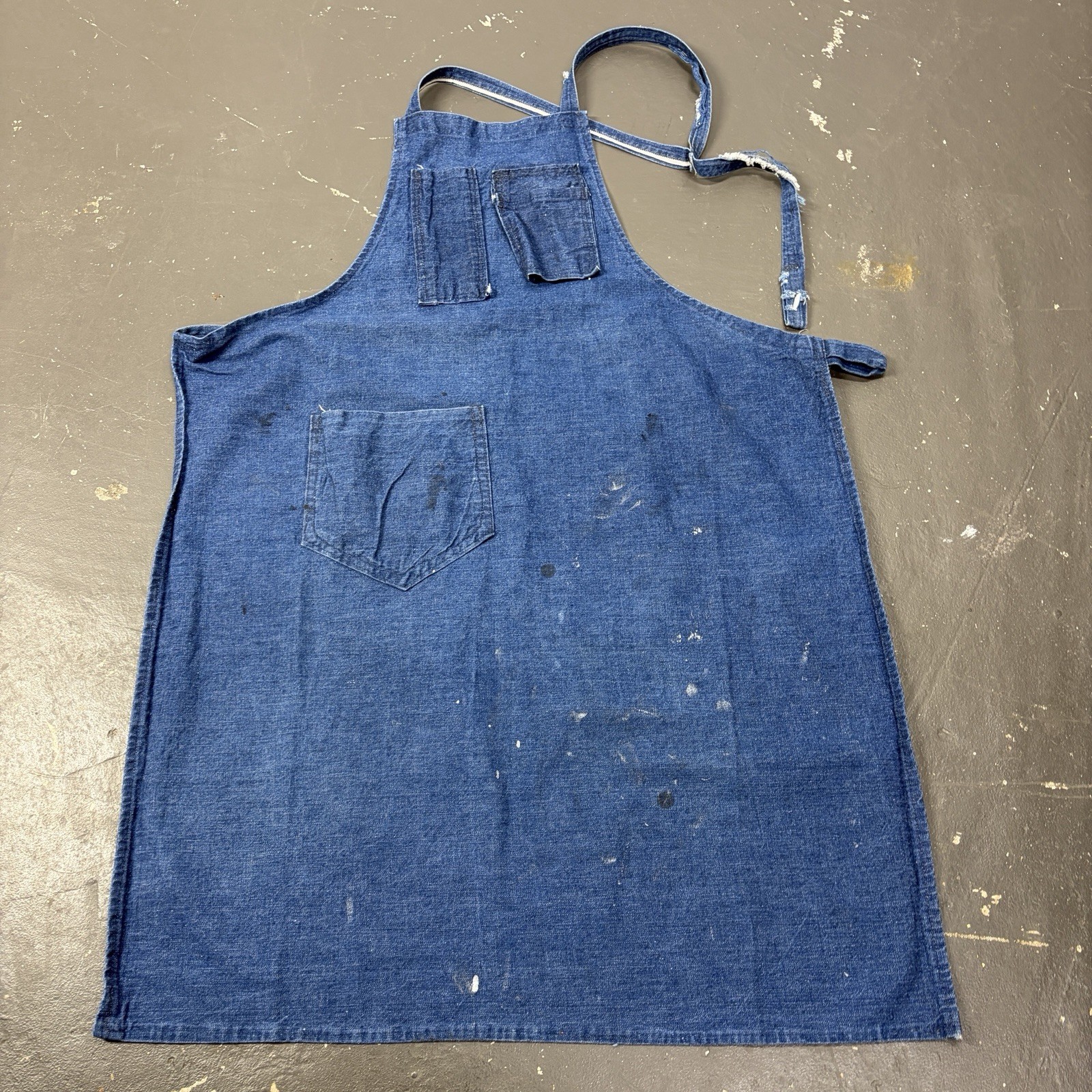 Vintage 60s Painted Denim Apron Cotton Workwear Distressed Artist Work Shop USA