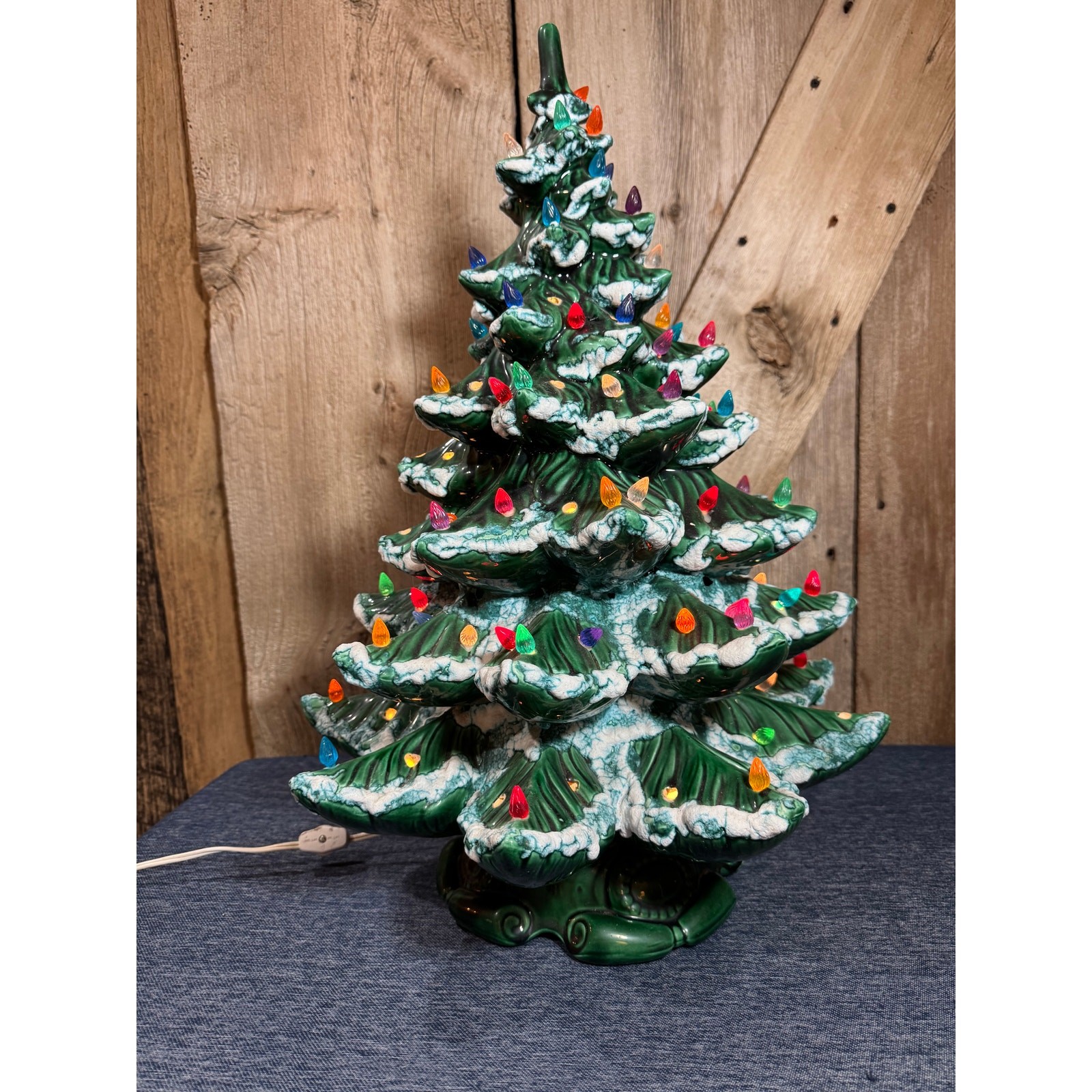 Large Atlantic Mold Ceramic Christmas Tree Flocked ***Has Some Missing Bulbs