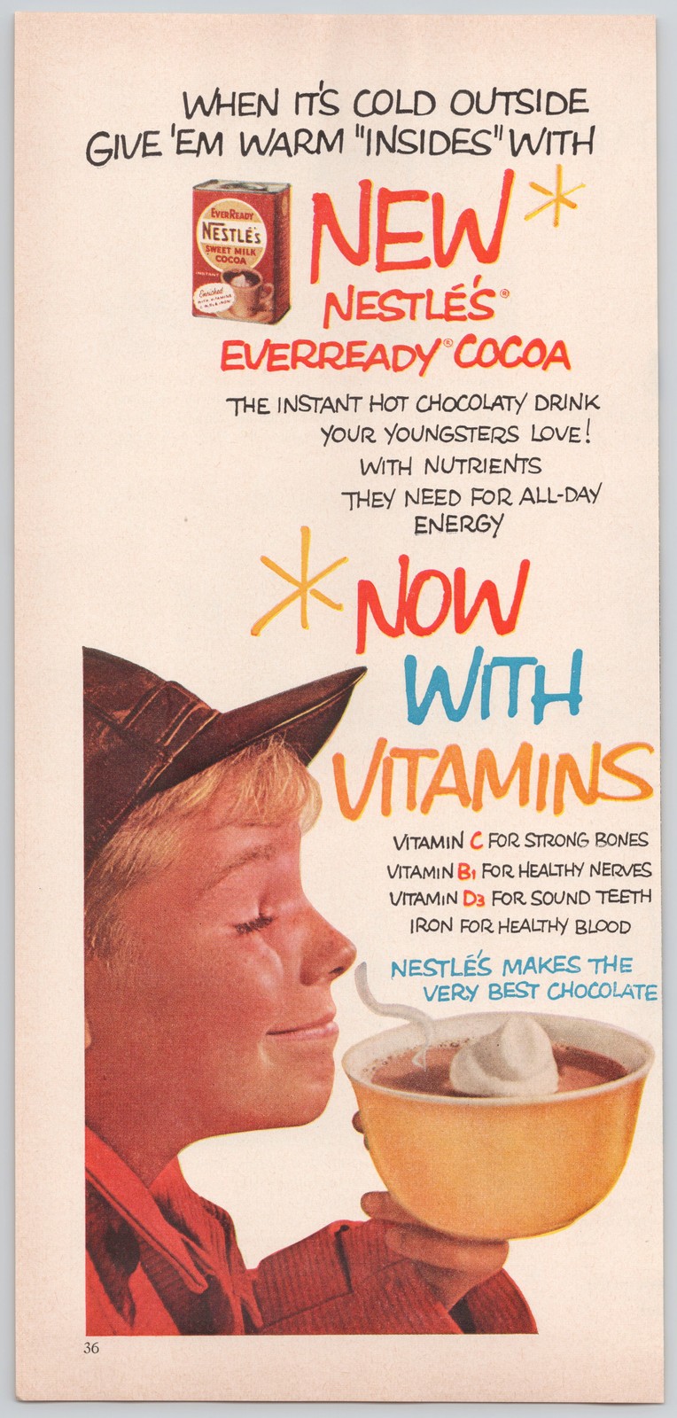Nestle\'s Everready Cocoa Chocolate Drink Vitamin C 1959 Vintage Print Ad Nestle\'s Everready Cocoa Chocolate Drink Vitamin C 1959 Vintage Print Ad