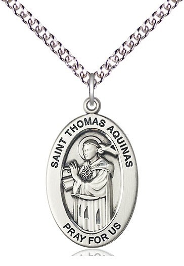 St Thomas Aquinas Medal 1'' High Sterling on a 20'' Sterling Curb Chain