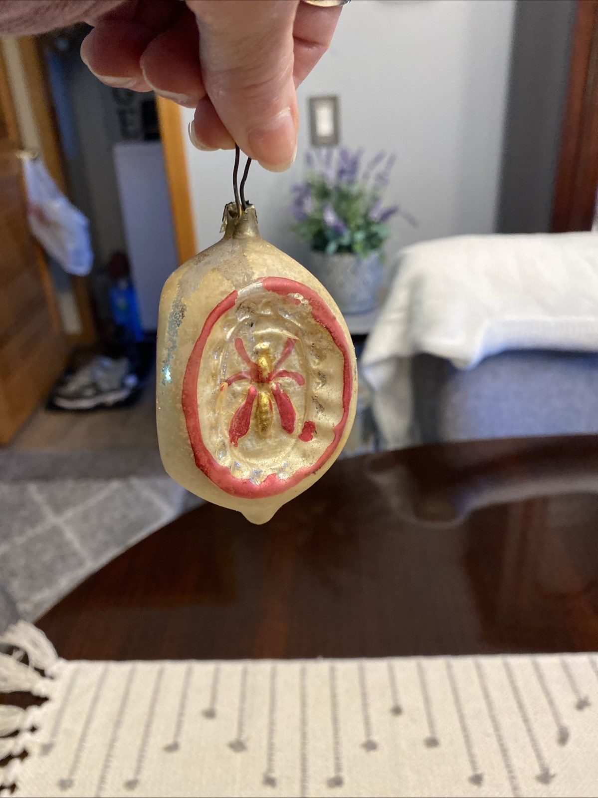 RARE ANTIQUE GERMAN GLASS CHRISTMAS ORNAMENT - Triple Indent  German  Bees