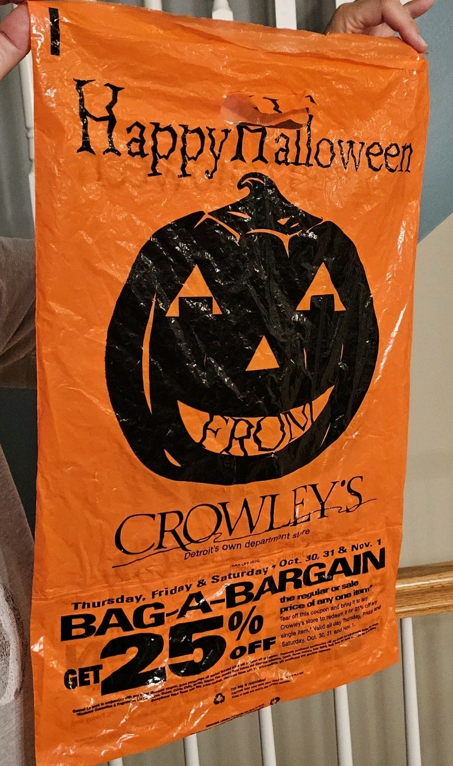 Vtg Crowley\'s Dept Store Detroit HALLOWEEN Plastic Shopping Bag Trick or Treat