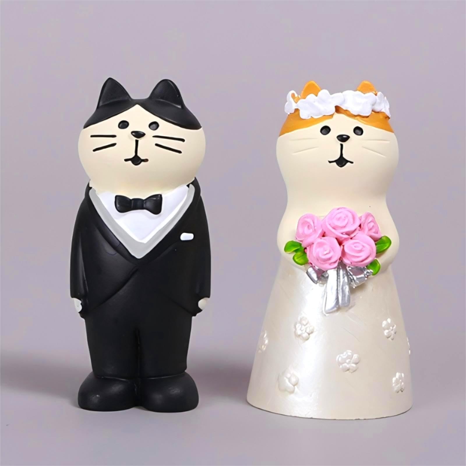 Wedding Cat Figurines Set Bride And Groom Kitty Cake Topper Resin