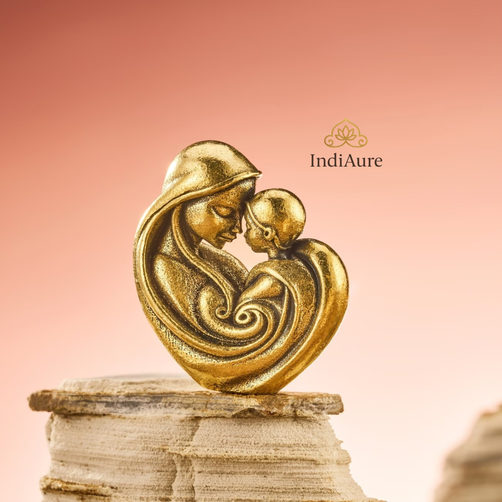 Brass  Mother & Child Heart Miniature Vintage Style Mother’s Day Gift Decor
