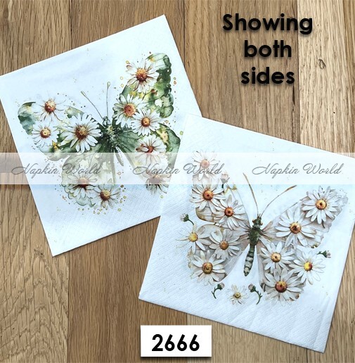 (2666) TWO Paper LUNCHEON Decoupage Art Craft Napkin FLORAL BUTTERFLIES, 2 sides (2666) TWO Paper LUNCHEON Decoupage Art Craft Napkin FLORAL BUTTERFLIES, 2 sides