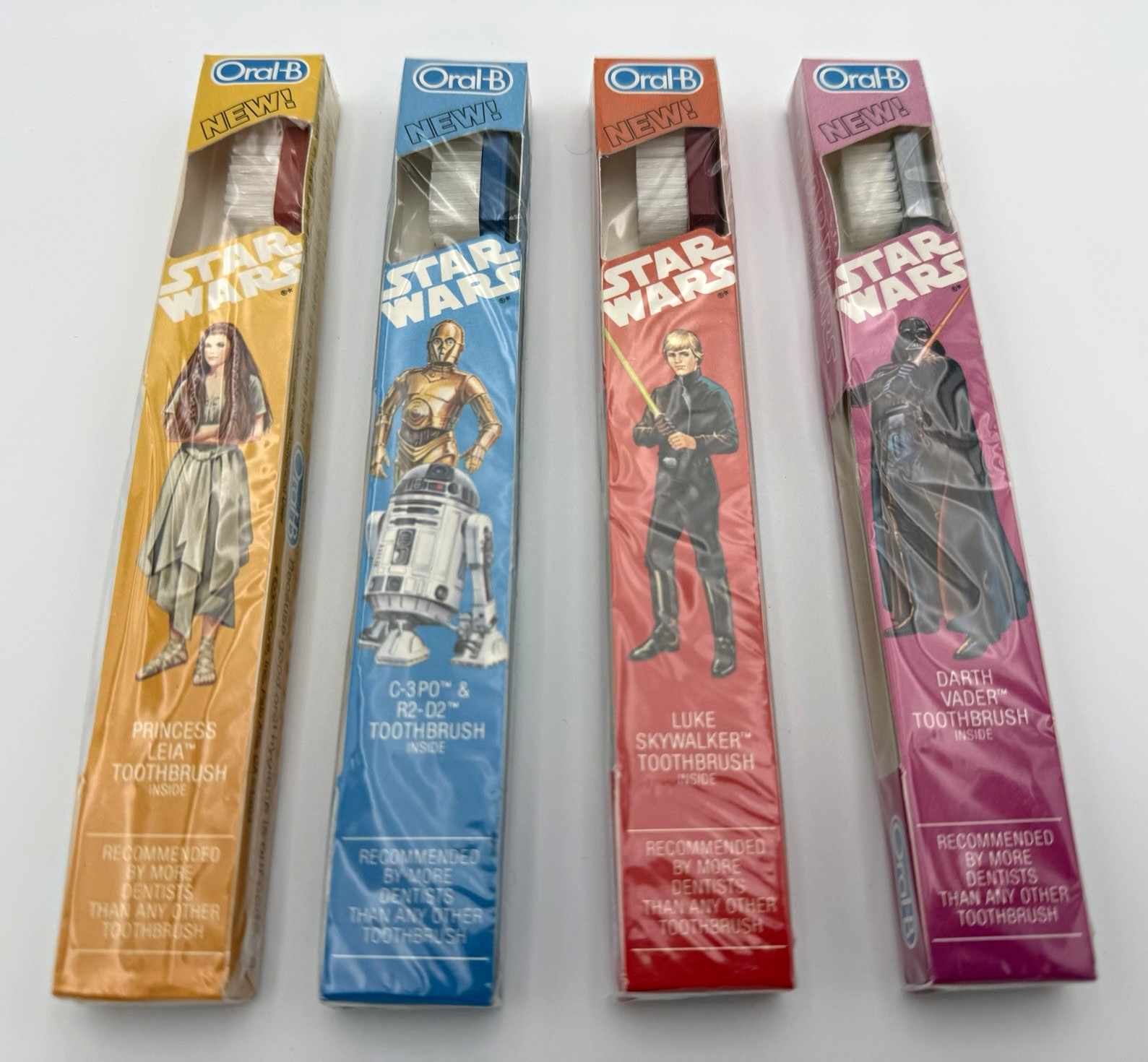 Vintage 1983 Oral-B Star Wars Toothbrush 4pc Sealed Vader Luke Leia C-3PO R2-D2