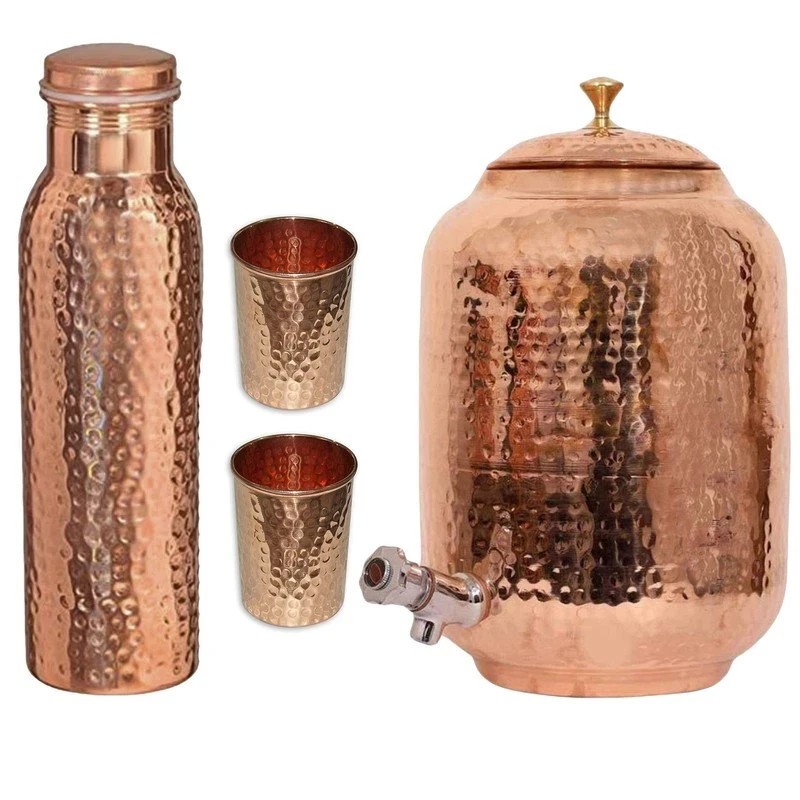 Handmade 100% Pure Copper Dispenser Water Pitcher Pot 12L With 2 Glass 1 Bottle Handmade 100% Pure Copper Dispenser Water Pitcher Pot 12L With 2 Glass 1 Bottle