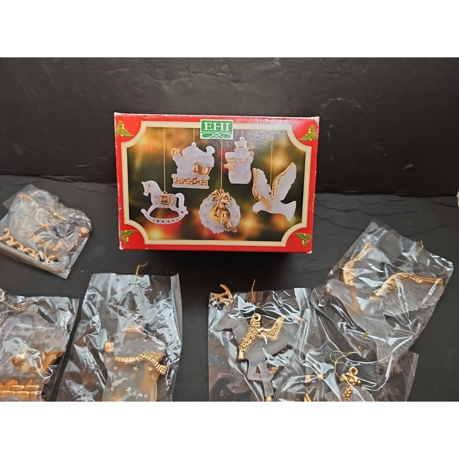 EHI VINTAGE Assorted Christmas Horse Sleigh Reindeer Angel Santa WreathOrnaments EHI VINTAGE Assorted Christmas Horse Sleigh Reindeer Angel Santa WreathOrnaments