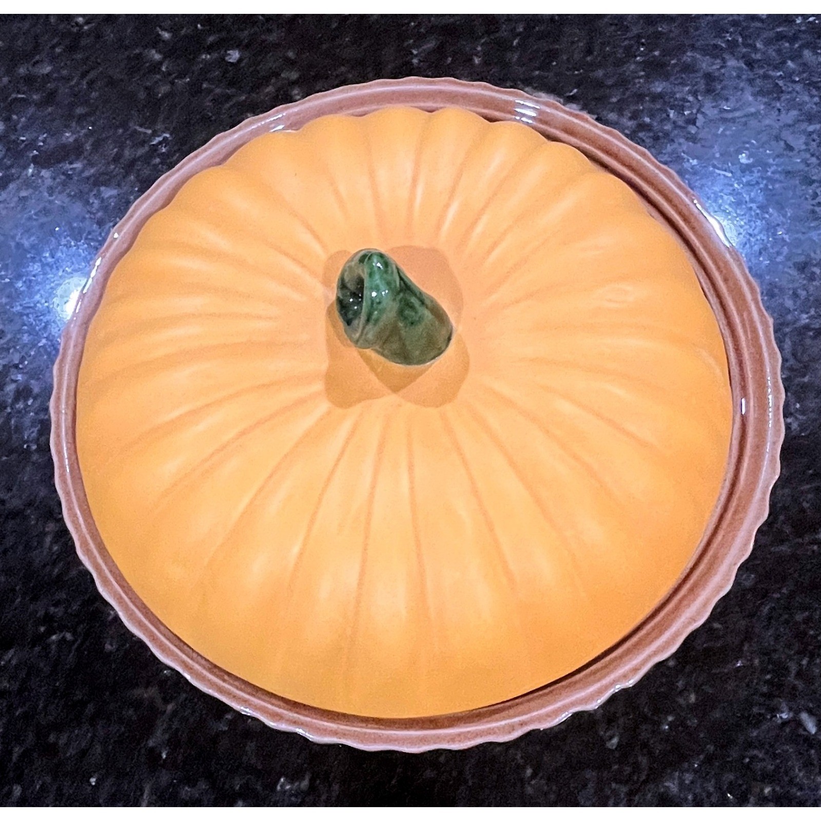 Sanor Ceramica Vintage Orange Pumpkin Pie Dish With Lid Made in Portugal~12 inch