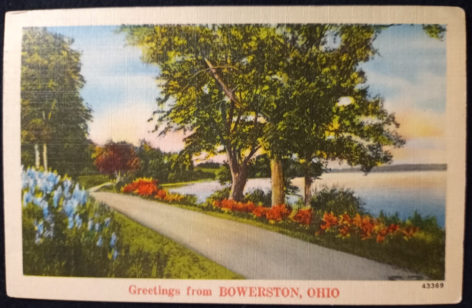 Gretting From Bowerston Ohio OH Harrison County Road Lake c1940s Postcard A25 Gretting From Bowerston Ohio OH Harrison County Road Lake c1940s Postcard A25