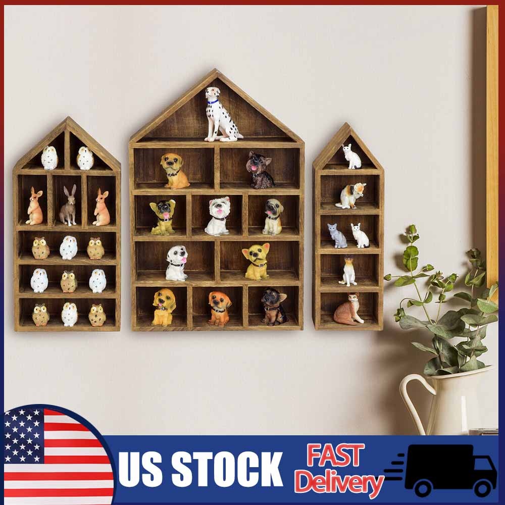 3Pcs Handmade Solid Wood Display Shelves Rack for Mini Dolls Wall Rack Holder
