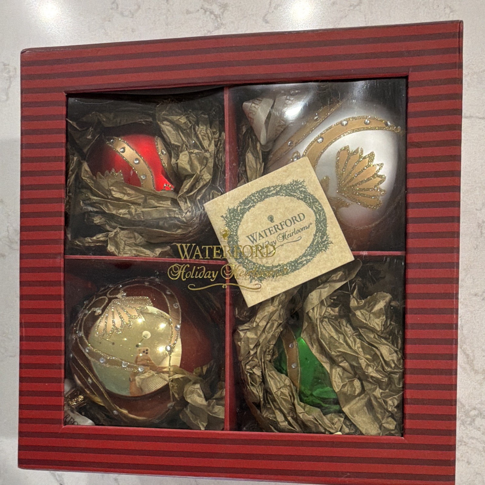 Waterford Holiday Heirlooms Christmas Floral Ball Ornaments Set of 4 w/Box