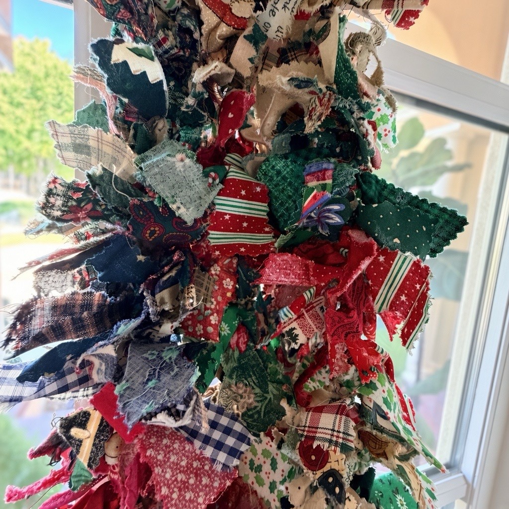 Vintage 1990s Rag Fabric Christmas Garland – 14 Feet Long Handmade Holiday decor