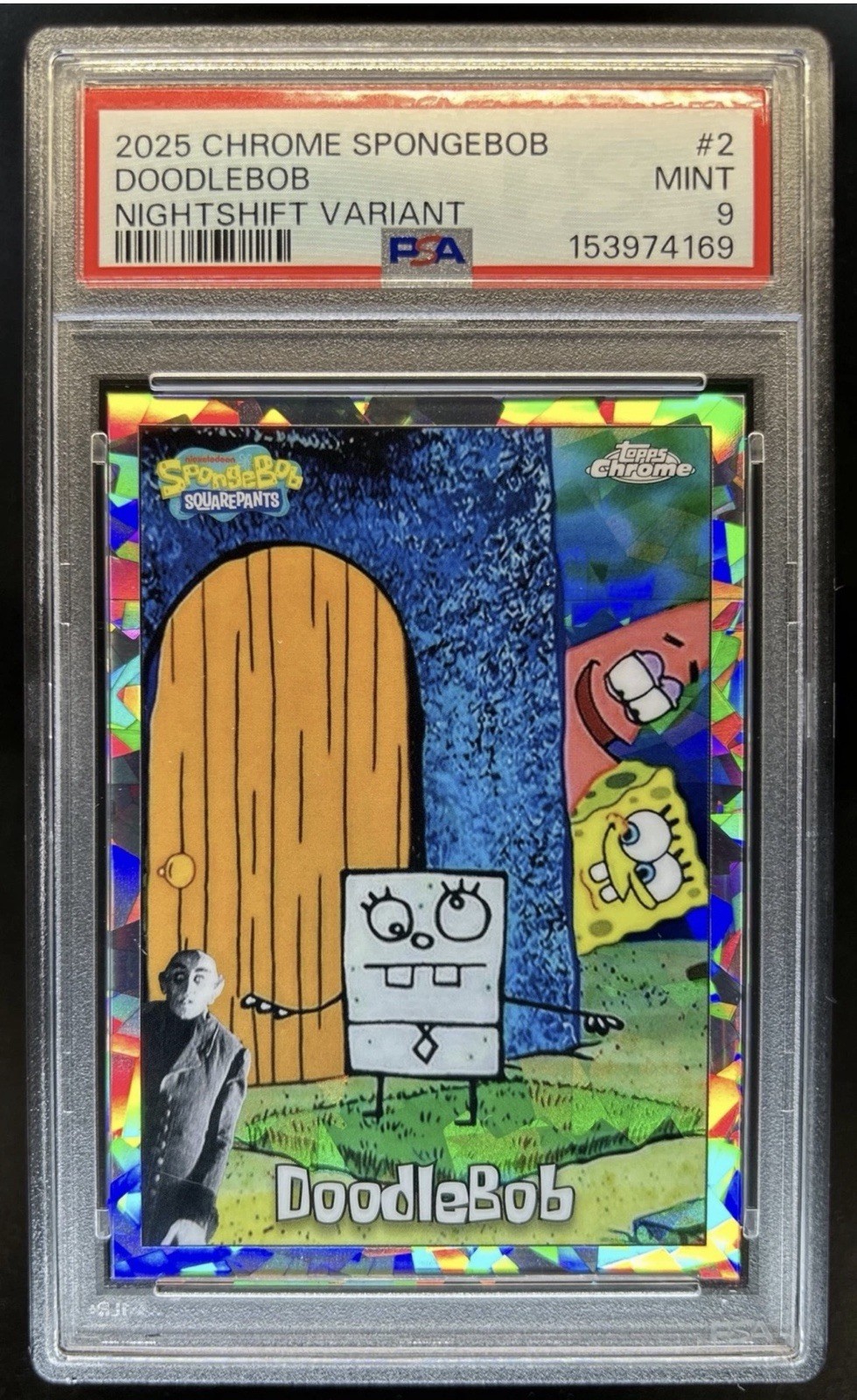 2025 Topps Chrome SpongeBob DoodleBob Night Shift Variation #2 PSA 9 2025 Topps Chrome SpongeBob DoodleBob Night Shift Variation #2 PSA 9