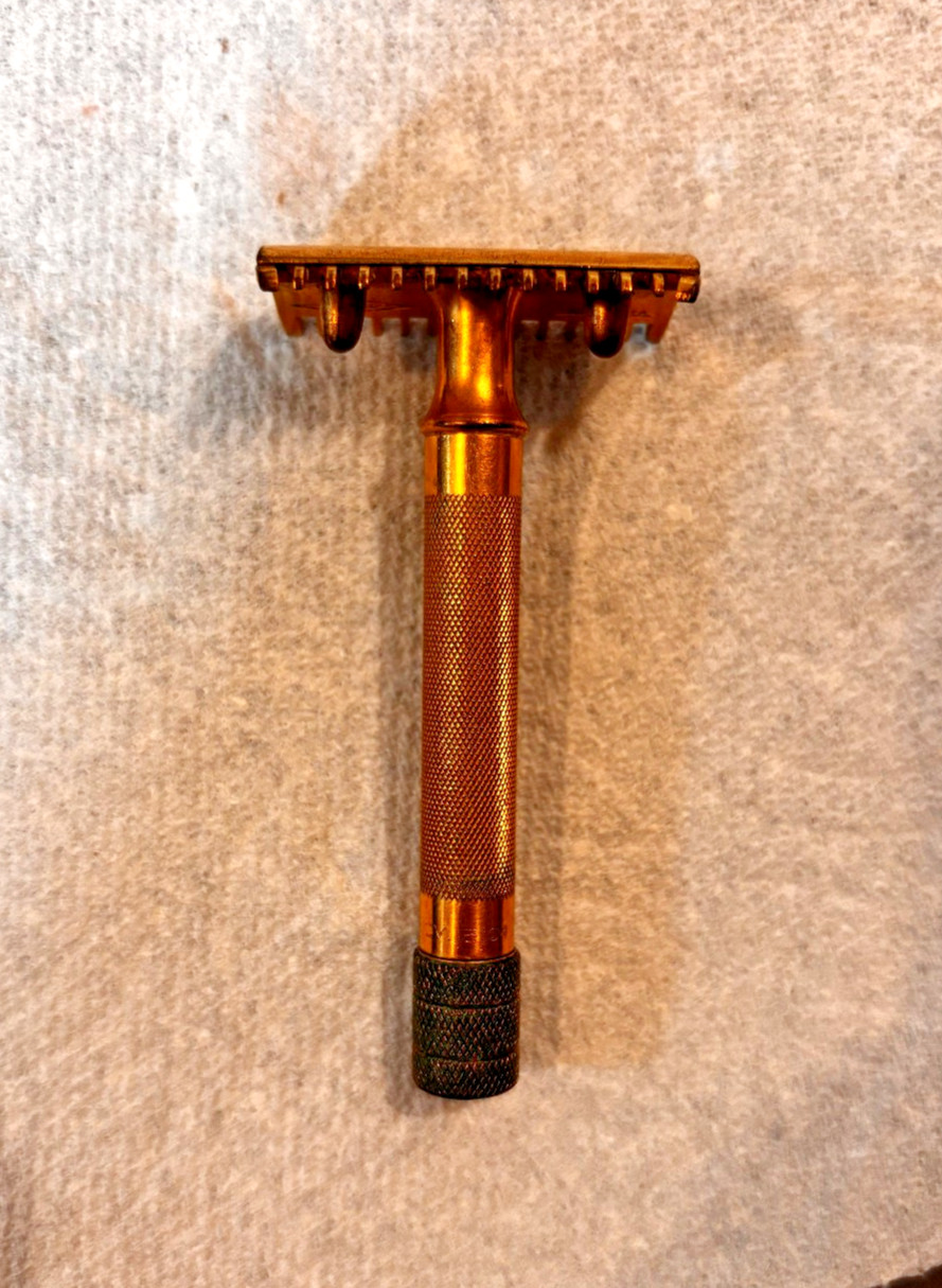 Vintage GILLETTE Brass Safety Razor - Likely Post-WWII - W/ Original CASE