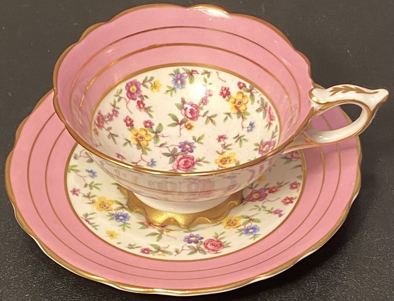 Vintage Royal Stafford Tea Cup & Saucer Set Rose Pattern Decorated Bone China