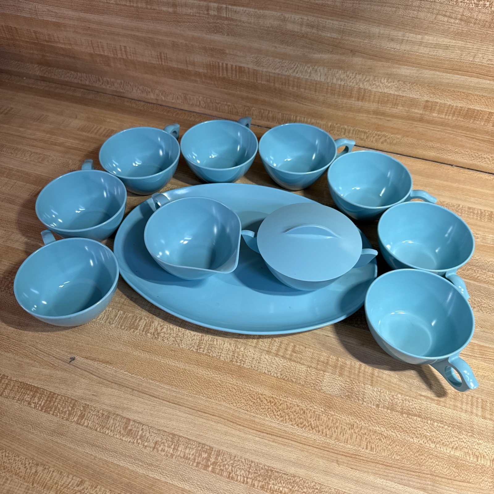 Vintage Laguna Melmac Aqua Blue , Saucers, Plate, Creamer, Sugar VTG Retro Vintage Laguna Melmac Aqua Blue , Saucers, Plate, Creamer, Sugar VTG Retro