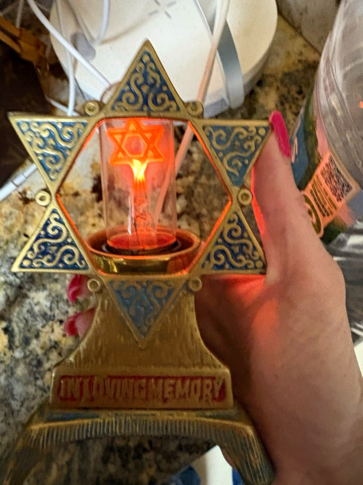 Vintage Jewish Yahrzeit Memorial Lamp Star of David In Loving Memory Working
