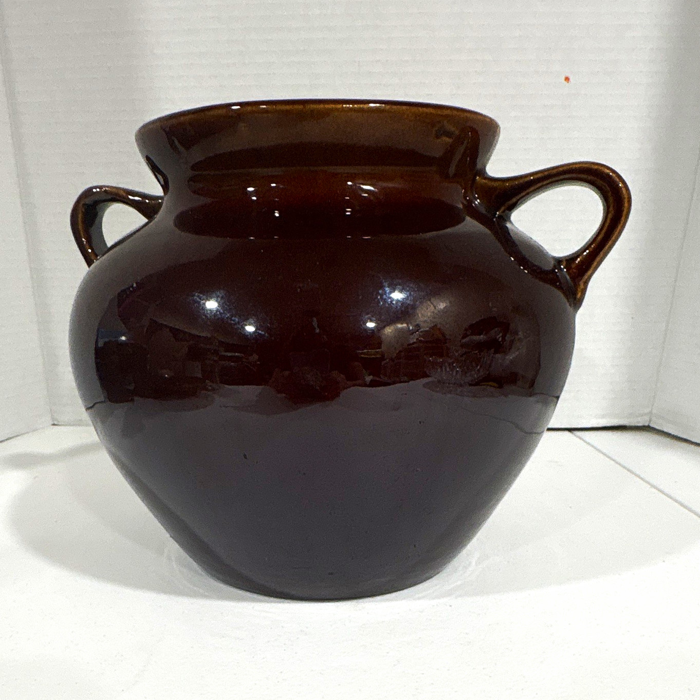 Vintage Brown Pottery Bean Crock With Two Handles, Impressed 243 USA Vintage Brown Pottery Bean Crock With Two Handles, Impressed 243 USA