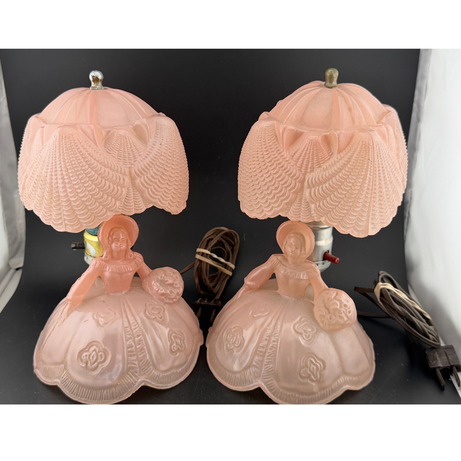 Vintage Houze Frosted Pink Glass Southern Belle Boudoir Lamps: Set of 2 Art Deco Vintage Houze Frosted Pink Glass Southern Belle Boudoir Lamps: Set of 2 Art Deco