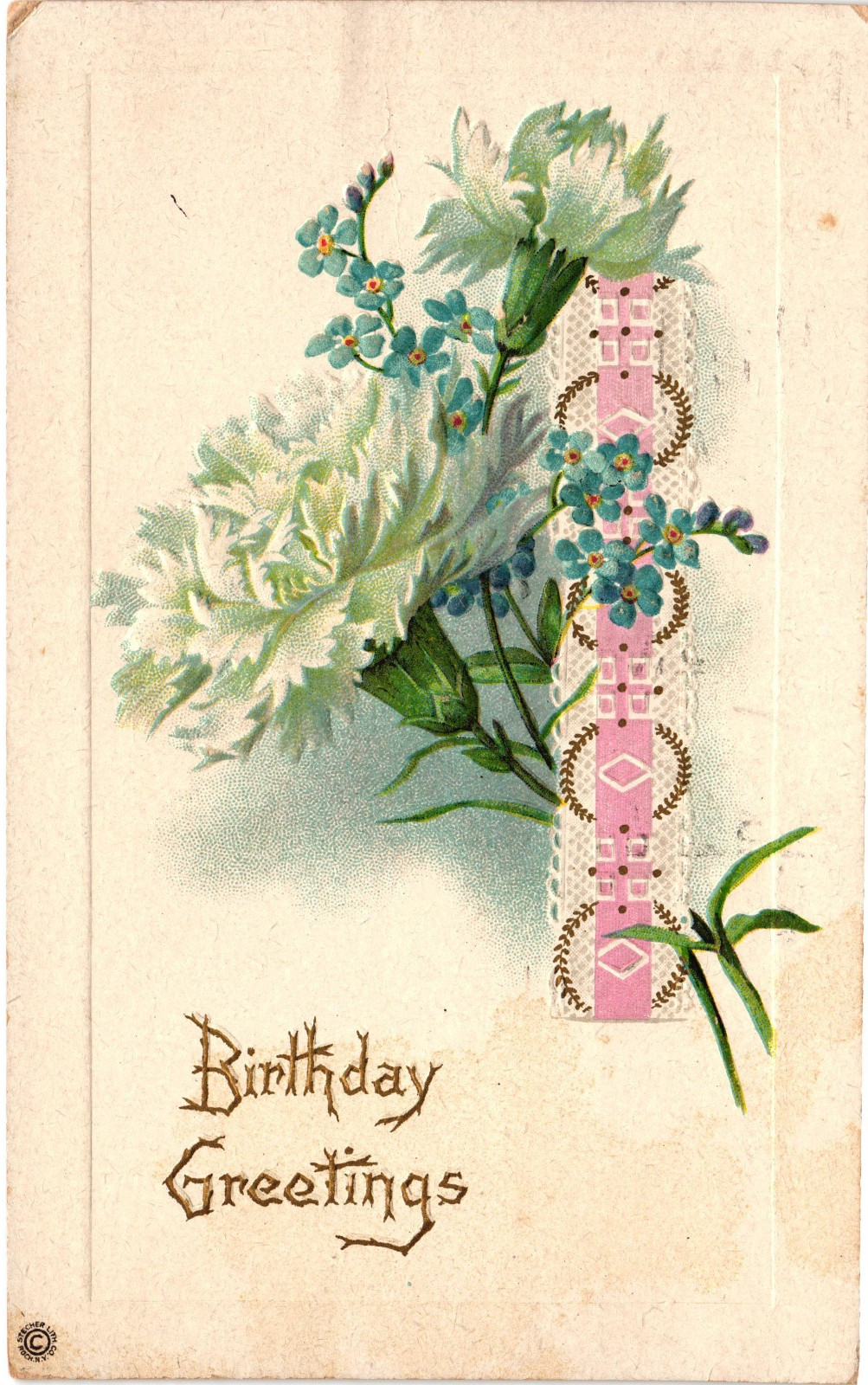 Antique Birthday Greetings Postcard White Chrysanthemums Forget Me Nots 1911 Antique Birthday Greetings Postcard White Chrysanthemums Forget Me Nots 1911
