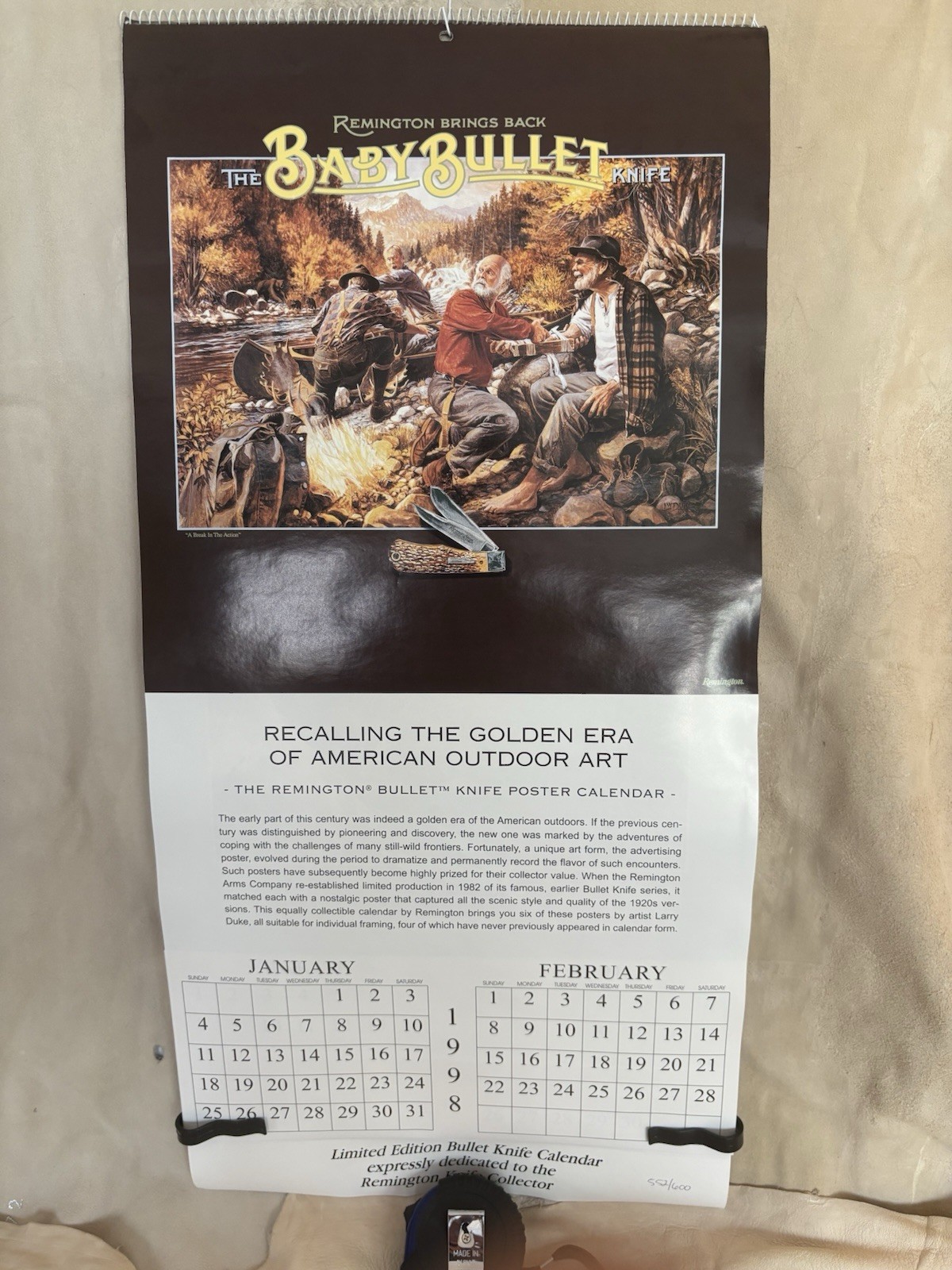 Vintage 1998 Remington Baby Bullet Knife Calendar 30x20
