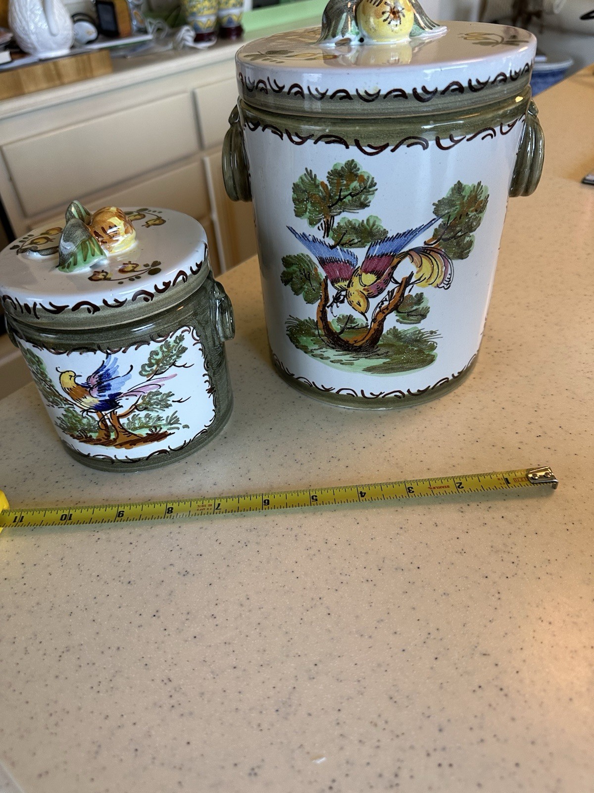 Two Lovely Majolica Canisters Made In Italy Vintage