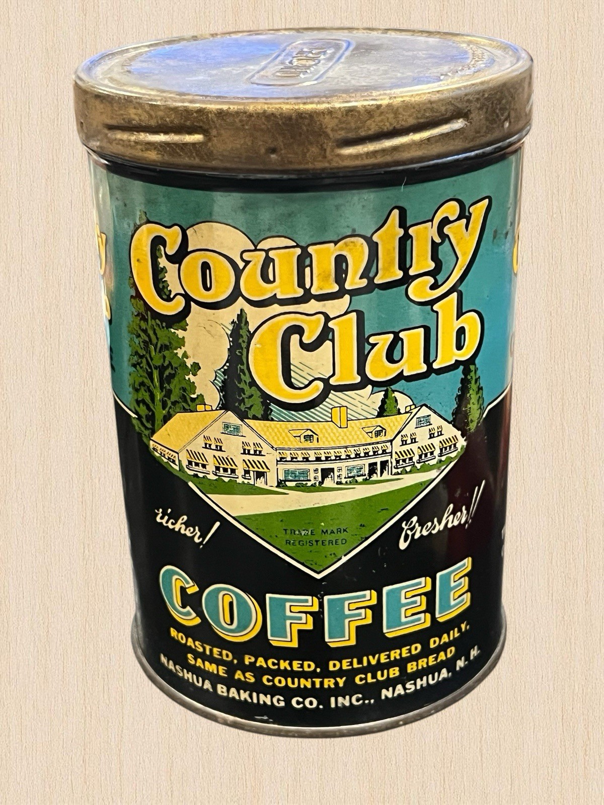 Vintage Country Club Coffee Tin 1 Lb Can Nashua Baking Co New Hampshire 